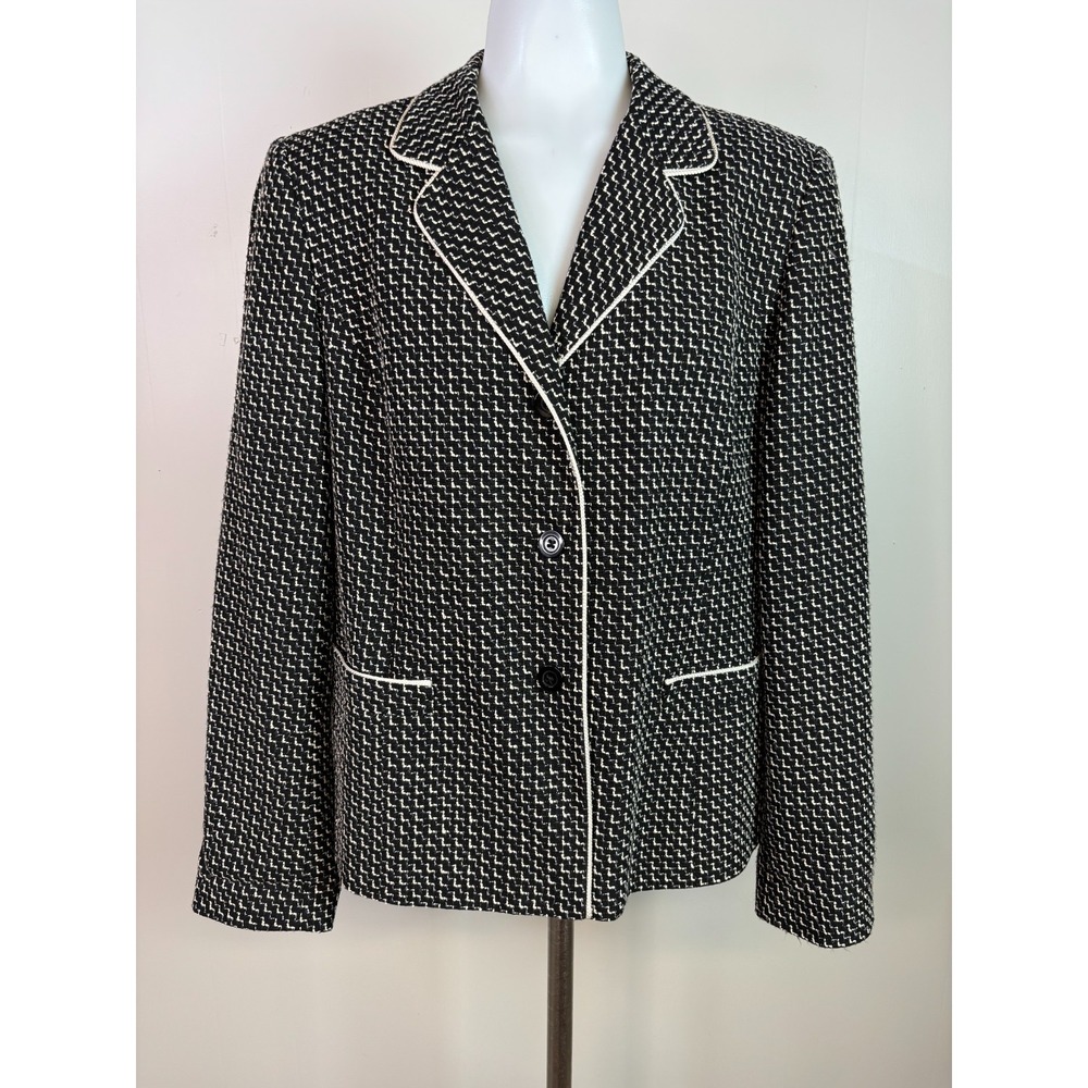 Talbots Blazer 12 Black White Tweed Button-Front Work Career Jacket Women's